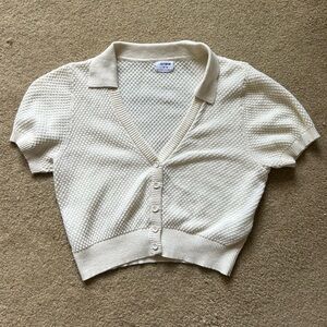 Cream knitted button crop top